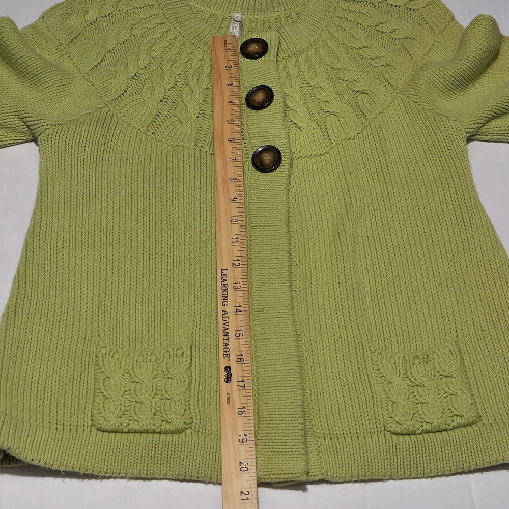 Women's Green Cardigan Cable Knit Buttons Pockets Casual Cottagecore Boho Large - Picture 7 of 14